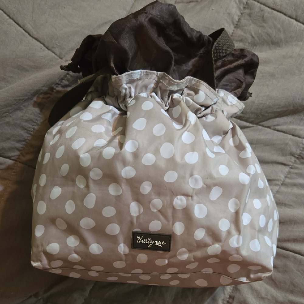 Thirty-One Polka Dot Lunch Bag in Brown and White
